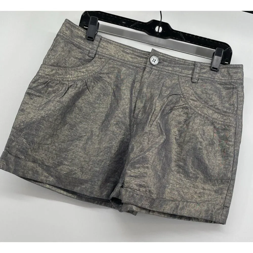 DKNY‎ Shorts Woman's 8 Linen Blend Metallic Gray Silver Y2K 90s 80's Clubwear